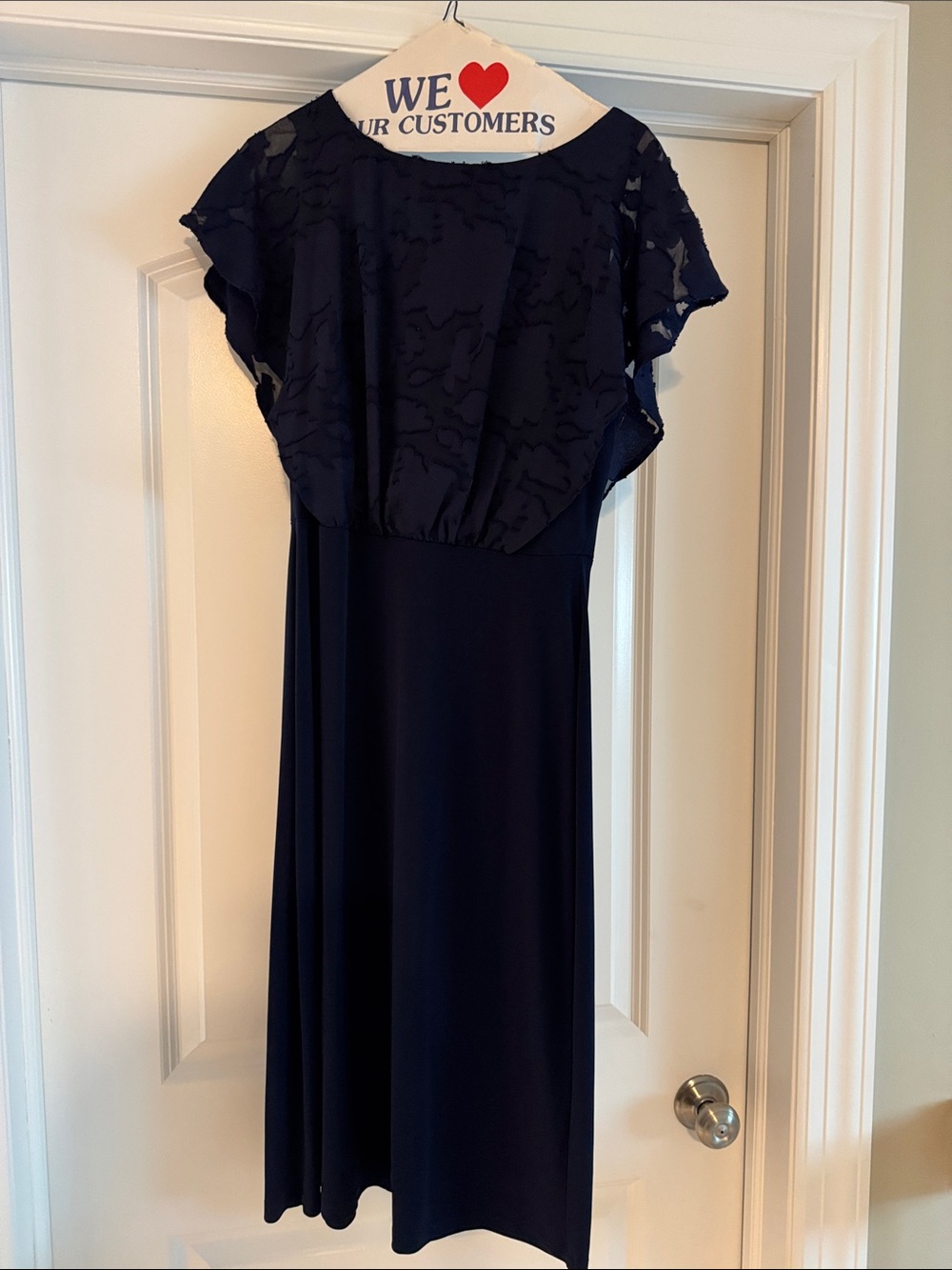 Navy Flutter Sleeve Maxi Dress